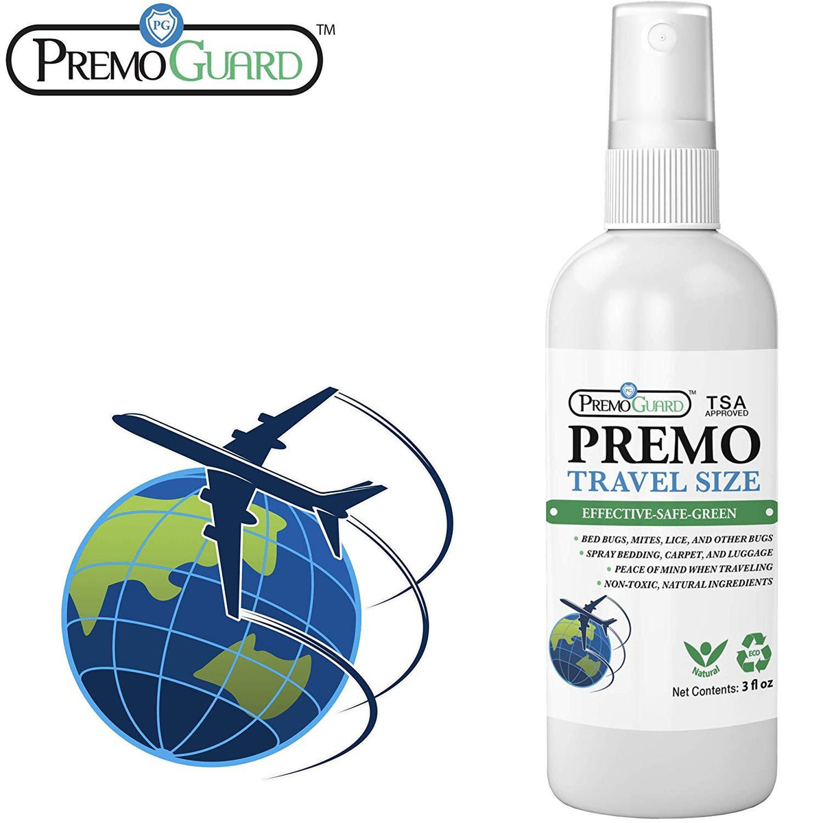 Premo Guard Bed Bug & Mite Killer Spray 3 oz (Travel Size) EcoPest