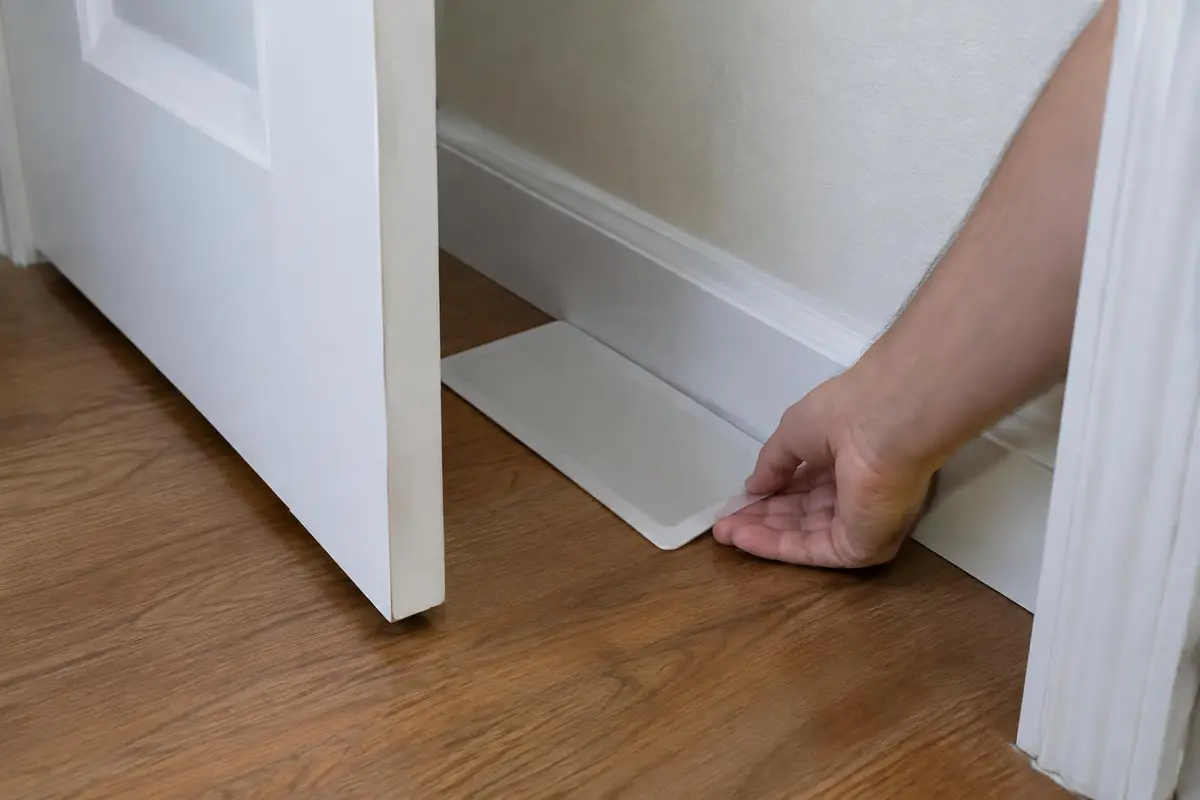 Placing a sticky spider trap along a wall to catch wandering house spiders