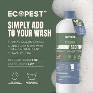 BugOut! Laundry Additive – Natural Detergent Booster for Bed Bug, Mite, Flea, & Tick Treatment & Prevention