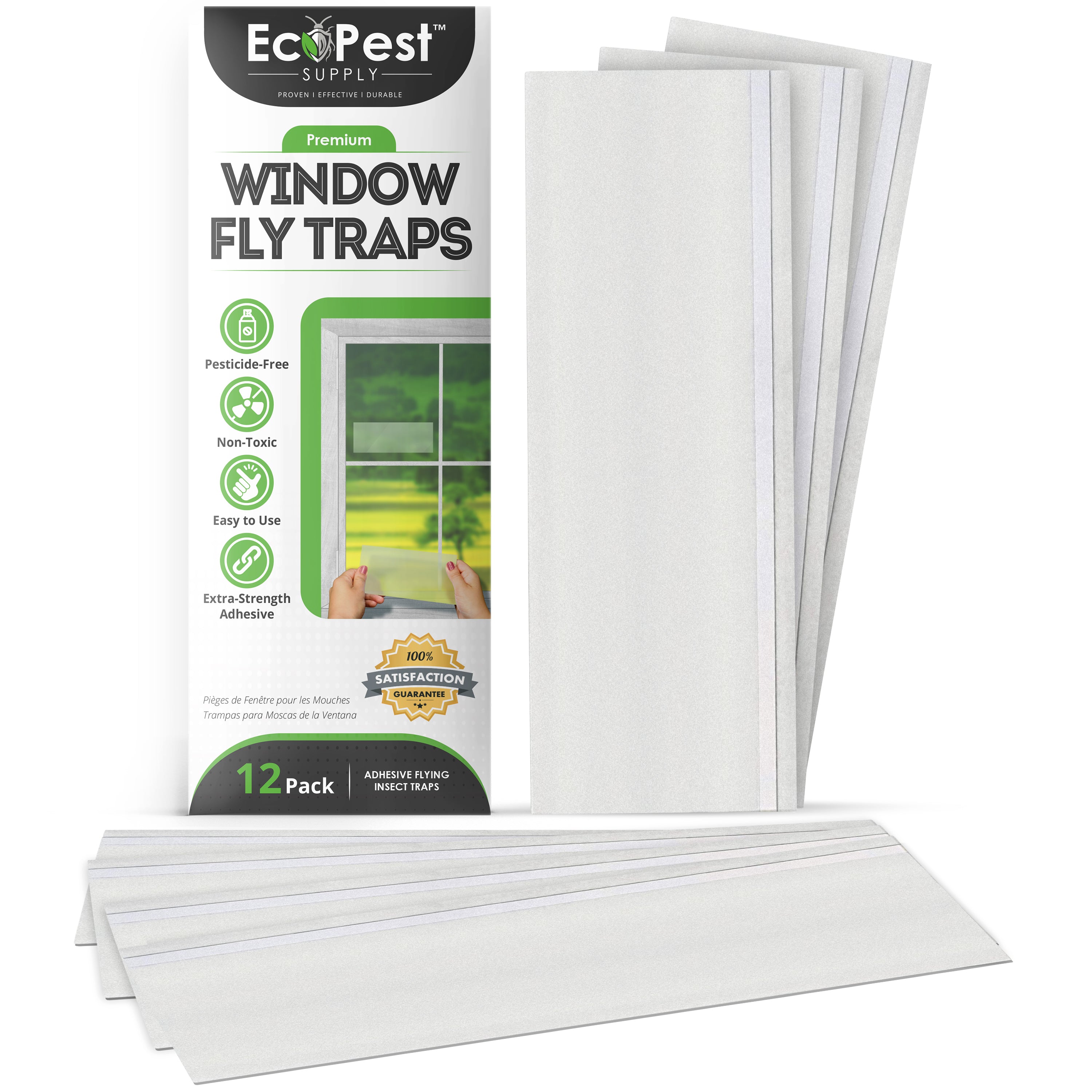 12 Pack Window Fly Traps Sticky Fly Paper Strips Indoor Fly Catcher Clear  Trap