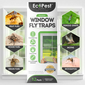 Window Fly Traps – 12 Pack | Transparent Sticky Fly Trap for Windows by EcoPest Supply